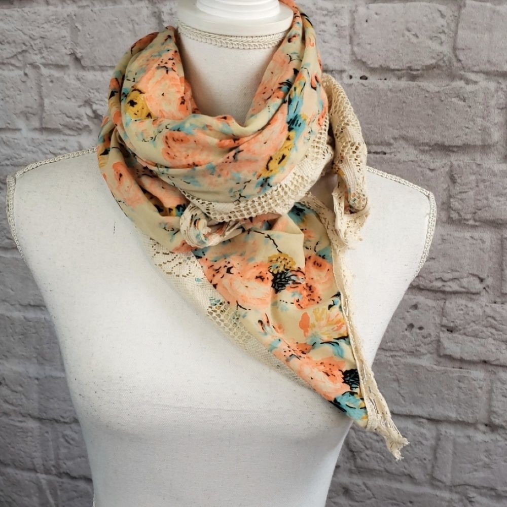 Charming Charlie Women's Floral &Lace Scarf Wrap